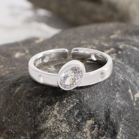 S925 Sterlingsilber Ovaler Zirkonia Offener Ring Für Damen Minimalistisch Geometrisch Verstellbarer Ring Mode Täglicher Schmuck Geschenk