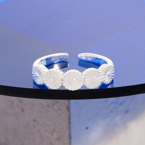 S925 Plata de Ley Anillo Abierto Ajustable Flor de Margarita para Mujer Minimalista Estilo Coreano Ins Joyería Regalo