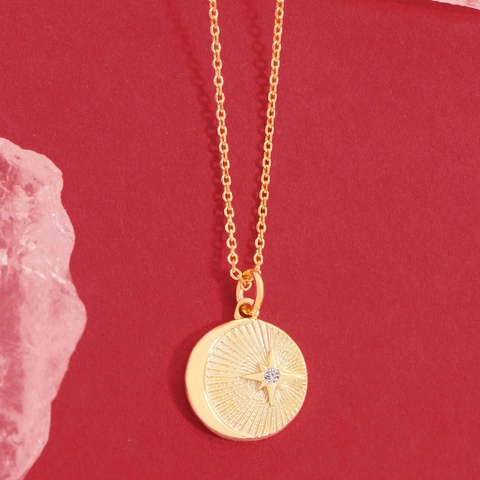 Sterling Silver Eight-pointed Star Pendant Necklace Gold Plated Rhinestone Clavicle Chain For Women Fashion Jewelry Gift