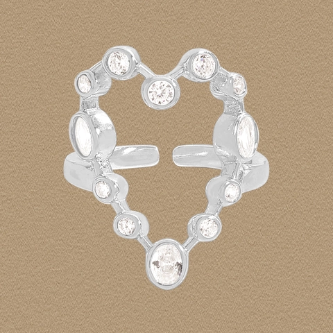 925 Sterling Silver Heart Open Ring For Women Elegant Zirconia Inlaid Adjustable Finger Ring Minimalist Fine Jewelry Gift