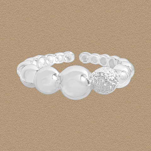 S925 Sterling Silver Open Ring For Women Minimalist Gradient Bead Bubble Design Adjustable Finger Ring Korean INS Style Jewelry
