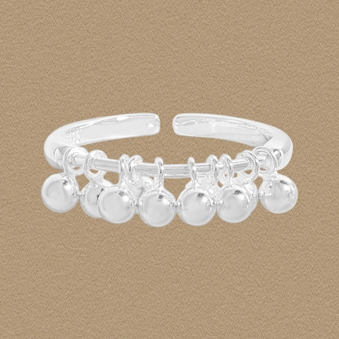 S925 Sterlingsilber Traube Cluster Kugel Offener Ring Verstellbar Minimalistisch Runde Perle Fransen Zierlicher Fingerschmuck