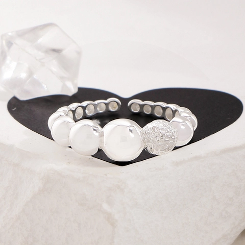 S925 Sterling Silver Open Ring For Women Minimalist Gradient Bead Bubble Design Adjustable Finger Ring Korean INS Style Jewelry