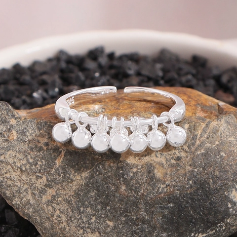 S925 Sterlingsilber Traube Cluster Kugel Offener Ring Verstellbar Minimalistisch Runde Perle Fransen Zierlicher Fingerschmuck