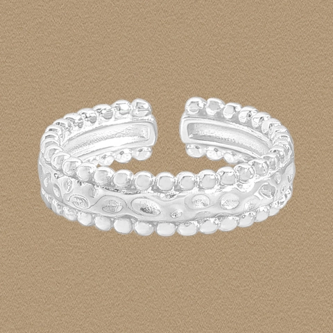 S925 Sterling Silver Beaded Open Ring For Women Minimalist Hammered Texture Adjustable Finger Ring Fashion Jewelry Accessory Gift