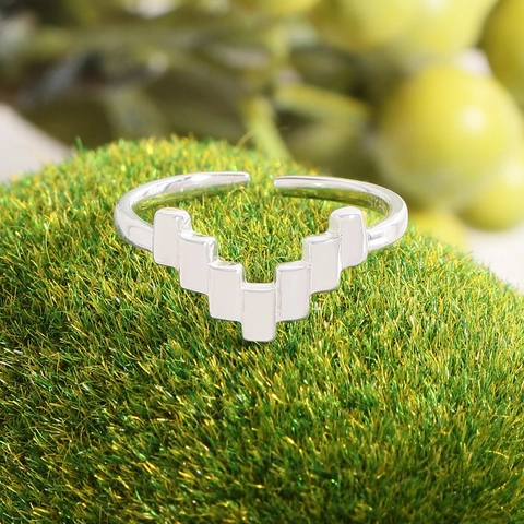 925 Sterling Zilver V-Vorm Geometrische Open Ring Voor Vrouwen Minimalistisch Onregelmatige Pixel Stijl Verstelbare Ring Sieraden