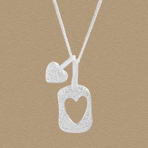 925 Sterlingsilber Doppeltes Herz Anhänger Halskette Für Damen Strukturierte Gehämmerte Karte Schlüsselbeinkette Schmuck Geschenk