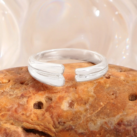 Anillo Abierto Gota de Agua de Doble Capa de Plata de Ley 925 Minimalista Anillo Ajustable Geométrico Joyería para Mujer Regalo