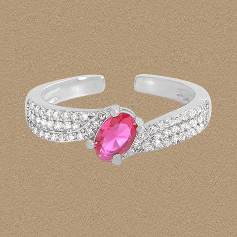 S925 Sterling Silver Rose Red Oval Zirconia Open Ring Elegant Pavé Rhinestone Adjustable Finger Ring Fashion Women Jewelry