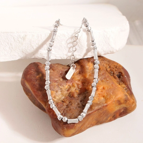 925 Sterling Silber Bambusgelenk Perlen Armband Für Damen Minimalist Handgemacht Nischen Design Facettierte Perlen Schmuck Geschenk