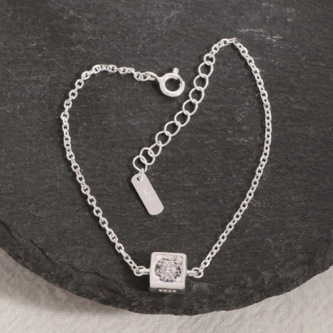 Pulsera de Plata de Ley S925 con Circonia Cuadrada Para Mujer Minimalista Cadena Delicada Joyería Regalo Moda