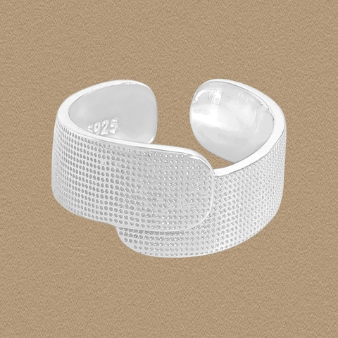 Anello Aperto a Fascia Larga in Argento Sterling 925 per Donna Anello Geometrico Minimalista Regolabile Strutturato