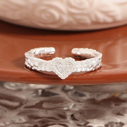 Anillo Abierto de Corazón con Lazo de Plata de Ley S925 para Mujer Anillo Ajustable de Estilo Coreano Vintage con Strass Joyería Regalo