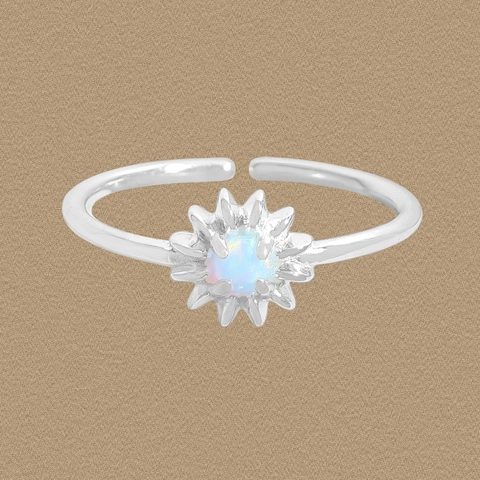 925 Sterling Zilver Madeliefje Bloem Open Ring Vintage Blauwe Opaal Starburst Verstelbare Vingerring Sieraden Cadeau Vrouwen
