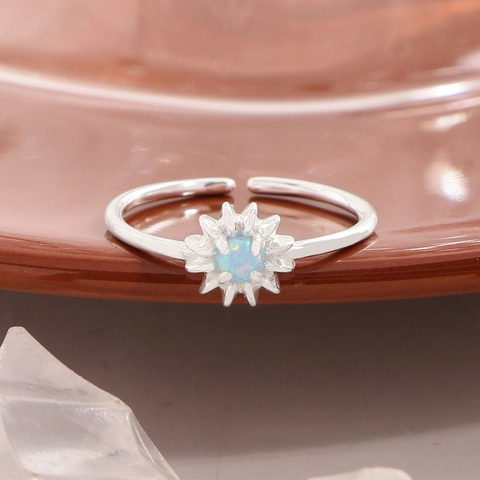 925 Sterling Zilver Madeliefje Bloem Open Ring Vintage Blauwe Opaal Starburst Verstelbare Vingerring Sieraden Cadeau Vrouwen