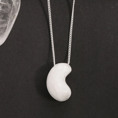 Minimalist 925 Sterling Silver Bean Pendant Necklace For Women Frosted Matte Finish Heavy Industry Clavicle Chain Jewelry