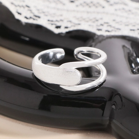 925 Sterling Zilveren Dubbellaagse Holle Ring Voor Dames Minimalistisch Mat Geborsteld Verstelbare Open Vingerring Sieraden