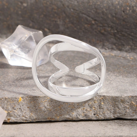 Minimalistischer S925 Sterlingsilber Unregelmäßiger Geometrischer Offener Ring Für Damen Verstellbarer Moderner Fingerring Schmuck