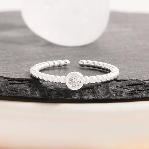 Elegant S925 Sterling Silver Adjustable Open Ring For Women Beaded Bubbles Zirconia Inlaid Minimalist Dainty Fashion Finger Ring Gift