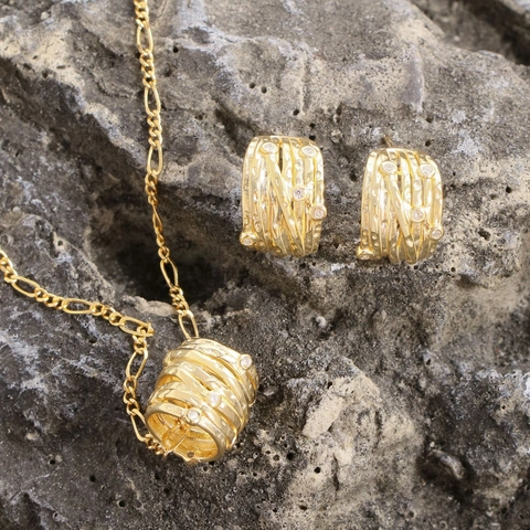 Orecchini a Bottone in Argento Sterling S925 Linee Avvolte Irregolari per Donna Oro Galvanizzato Strass Design di Nicchia Gioielli