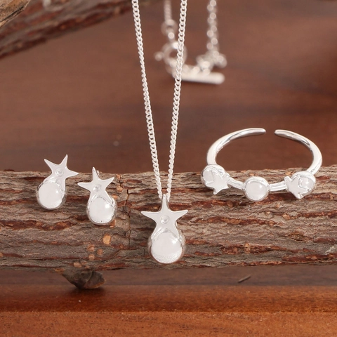 Collana in Argento Sterling 925 con Stella e Perla Pendente Zirconia Stile Ins Catenina Minimalista Clavicola Regalo Donna