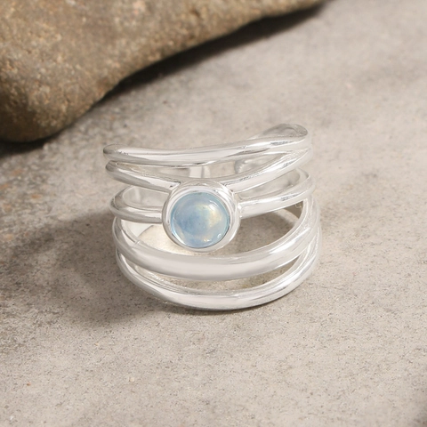 Aquamarin Ring 925 Sterlingsilber Minimalistisch Unregelmäßige Linien Verstellbarer Offener Ring Schmuck Für Damen Geschenk