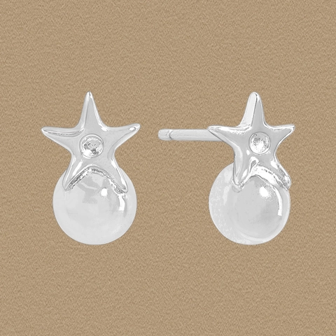 Orecchini a Bottone in Argento Sterling 925 a Forma di Stella e Sfera Design di Nicchia Minimalista Orecchini a Sfera in Argento da Donna