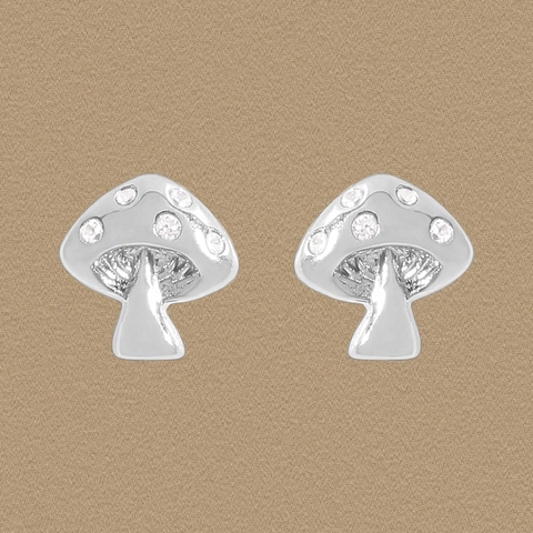 Minimalist 925 Sterling Silver Mushroom Stud Earrings For Women Cute Zirconia Inlaid White Gold Plated Small Tiny Jewelry Gift