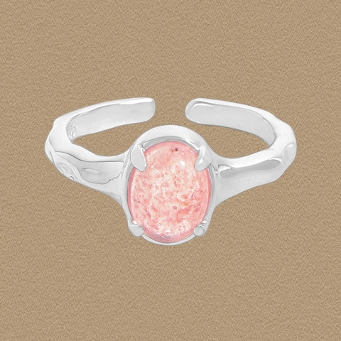 S925 Sterlingsilber Erdbeerquarz Offener Ring Für Damen Verstellbare Organische Textur Minimalistisches Design Fingerring Schmuck Geschenk