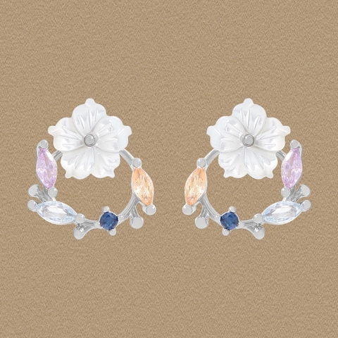 S925 Sterling Silver Colorful Zirconia Mother Of Pearl Flower Stud Earrings For Women Tiny Floral Fashion Ear Jewelry Gift