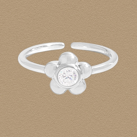Bague Ouverte en Argent Sterling 925 Fleur pour Femme Zirconia Étincelant Floral Bague Réglable Style Coréen Minimaliste Bijoux