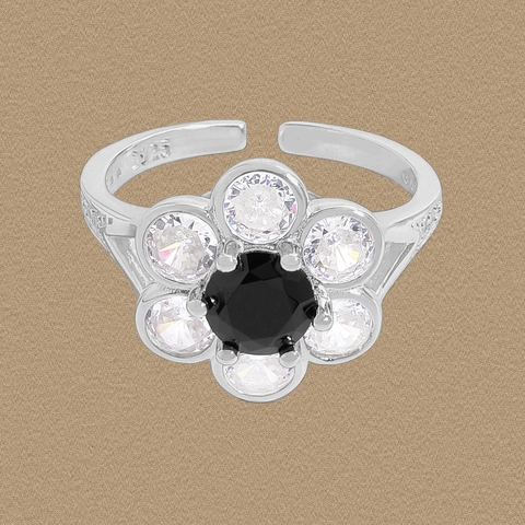 S925 Sterlingsilber Blume Offener Ring Mit Schwarzem Zirkonia Verstellbarer Fingerring Für Damen Koreanische Mode Schmuck