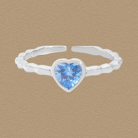 S925 Sterling Zilver Hart Blauw Zirconia Open Ring Elegante Golfpatroon Verstelbare Ring Vrouwen Koreaanse Niche Sieraden