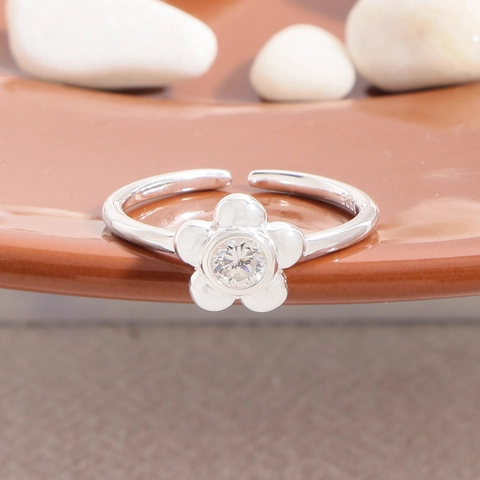 Bague Ouverte en Argent Sterling 925 Fleur pour Femme Zirconia Étincelant Floral Bague Réglable Style Coréen Minimaliste Bijoux
