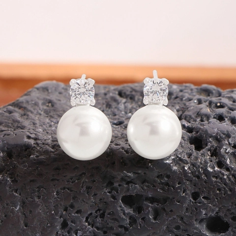 925 Sterlingsilber Künstliche Perle Ohrstecker Für Damen Strass Geometrische Ohrringe Elegant Ins Stil High-End-Gefühl Schmuck