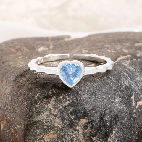 S925 Sterling Zilver Hart Blauw Zirconia Open Ring Elegante Golfpatroon Verstelbare Ring Vrouwen Koreaanse Niche Sieraden