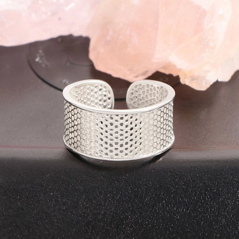 925 Sterling Silver Honeycomb Ring For Women Hollow Mesh Geometric Adjustable Open Ring Minimalist Jewelry Korean Style Finger Ring