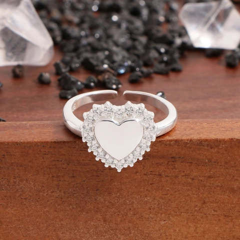 S925 Sterlingsilber Herz Ring Für Damen Minimalistisch Offen Verstellbar Strass Eingelegt Herzförmig Fingerring Schmuck Geschenk