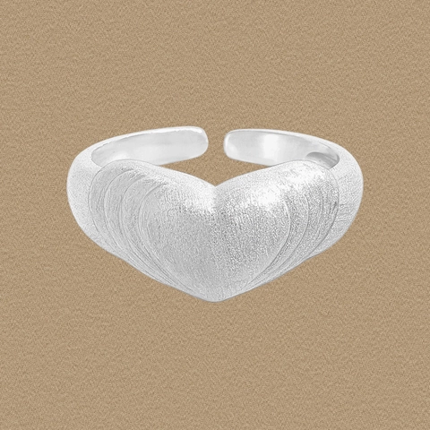 Anello Aperto a Cuore in Argento Sterling S925 Spazzolato Opaco Regolabile Moda Coreana Ins con Strass Gioielli da Donna