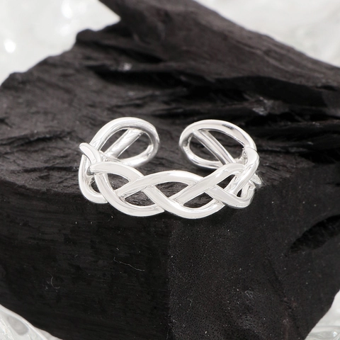 S925 Sterling Silver Woven Celtic Knot Adjustable Open Ring For Women Minimalist Geometric Intertwined Silver Jewelry Finger Ring