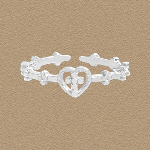 Bague Ouverte en Argent Sterling 925 Cœur et Croix pour Femme Design de Niche Bague de Doigt Cœur Croix Ajouré Bijoux Réglables Personnalisés