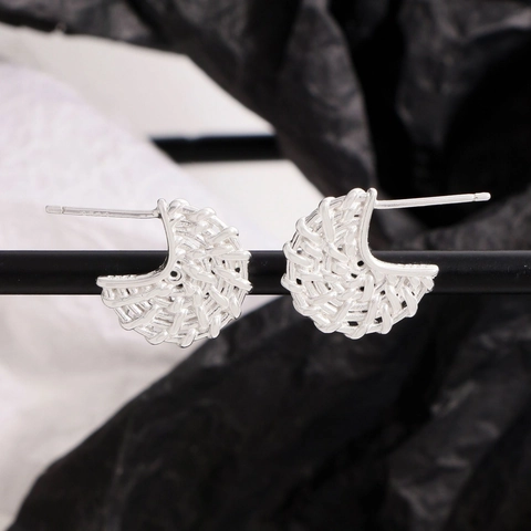Pendientes de Botón de Plata de Ley S925 Tejido de Vid Diseño de Nicho Pendientes de Aro Geométricos para Mujer Joyería