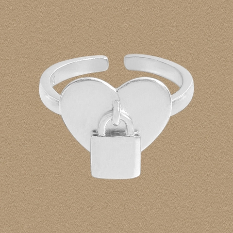 S925 Sterling Silber Herz Schloss Anhänger Offener Ring Für Damen Minimalistisch Verstellbar Ins Stil Polierter Fingerring