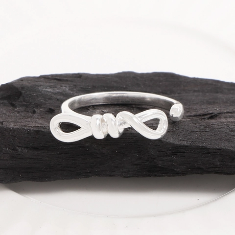 Eleganter 925 Sterlingsilber Schleife Offener Ring Für Damen Verstellbar Poliert Minimalistischer Mode Schmuck Geschenk