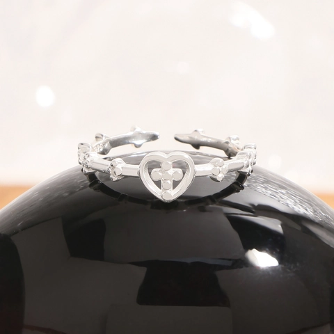 Bague Ouverte en Argent Sterling 925 Cœur et Croix pour Femme Design de Niche Bague de Doigt Cœur Croix Ajouré Bijoux Réglables Personnalisés