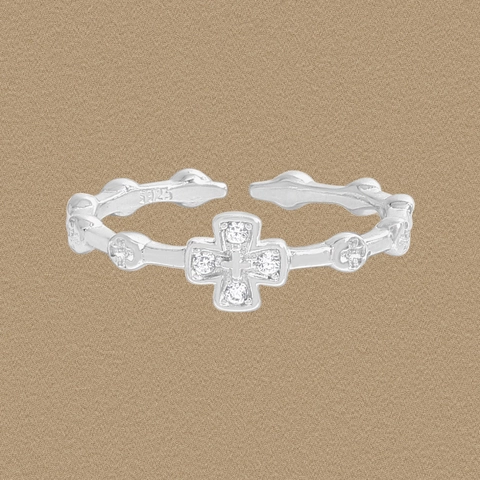 S925 Sterling Silber Kreuz Offener Ring Für Damen Verstellbar Strass Geometrisches Nischen-Design Fingerring High End Modeschmuck