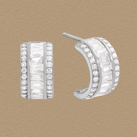 925 Sterling Silber Baguette Zirkonia Creolen Für Damen Luxus Vollbesatz C-Form Kleine Ohrstecker Elegante Schmuck Geschenk