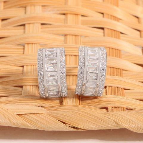 925 Sterling Silber Baguette Zirkonia Creolen Für Damen Luxus Vollbesatz C-Form Kleine Ohrstecker Elegante Schmuck Geschenk