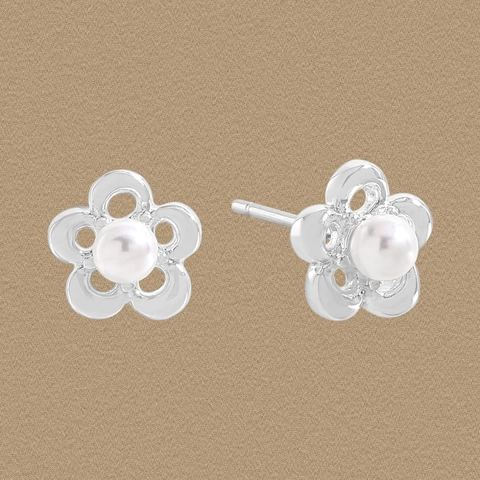 Pendientes de Botón de Flor Hueca de Plata de Ley 925 Para Mujer Minimalistas de Perla Artificial Joyería