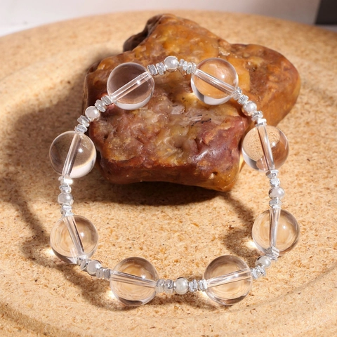 Bracciale in Argento Sterling 925 con Perle di Cristallo Naturale per Donna Minimalista Pepite d'Argento Corda Elastica Stile Coreano Gioielli